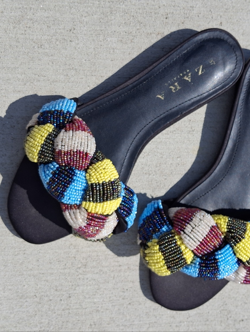 Zara Women's Beaded Slide Sandals - Black and Multicolor